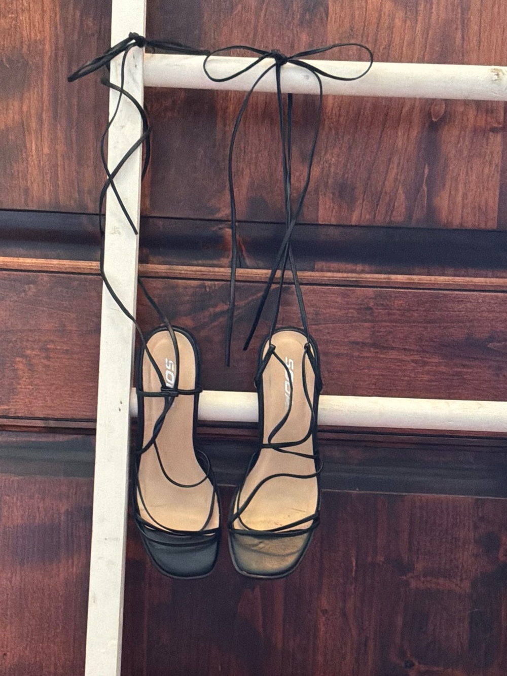 Soda Black Lace-Up Strappy Square-Toe Sandals